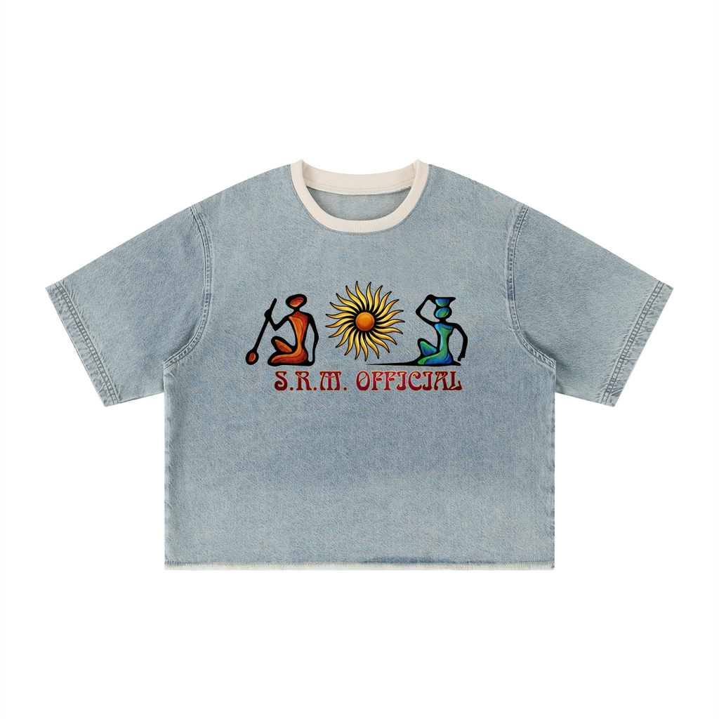 Unisex Vintage Wash Boxy Raw Hem Denim T-Shirt