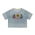 Unisex Vintage Wash Boxy Raw Hem Denim T-Shirt
