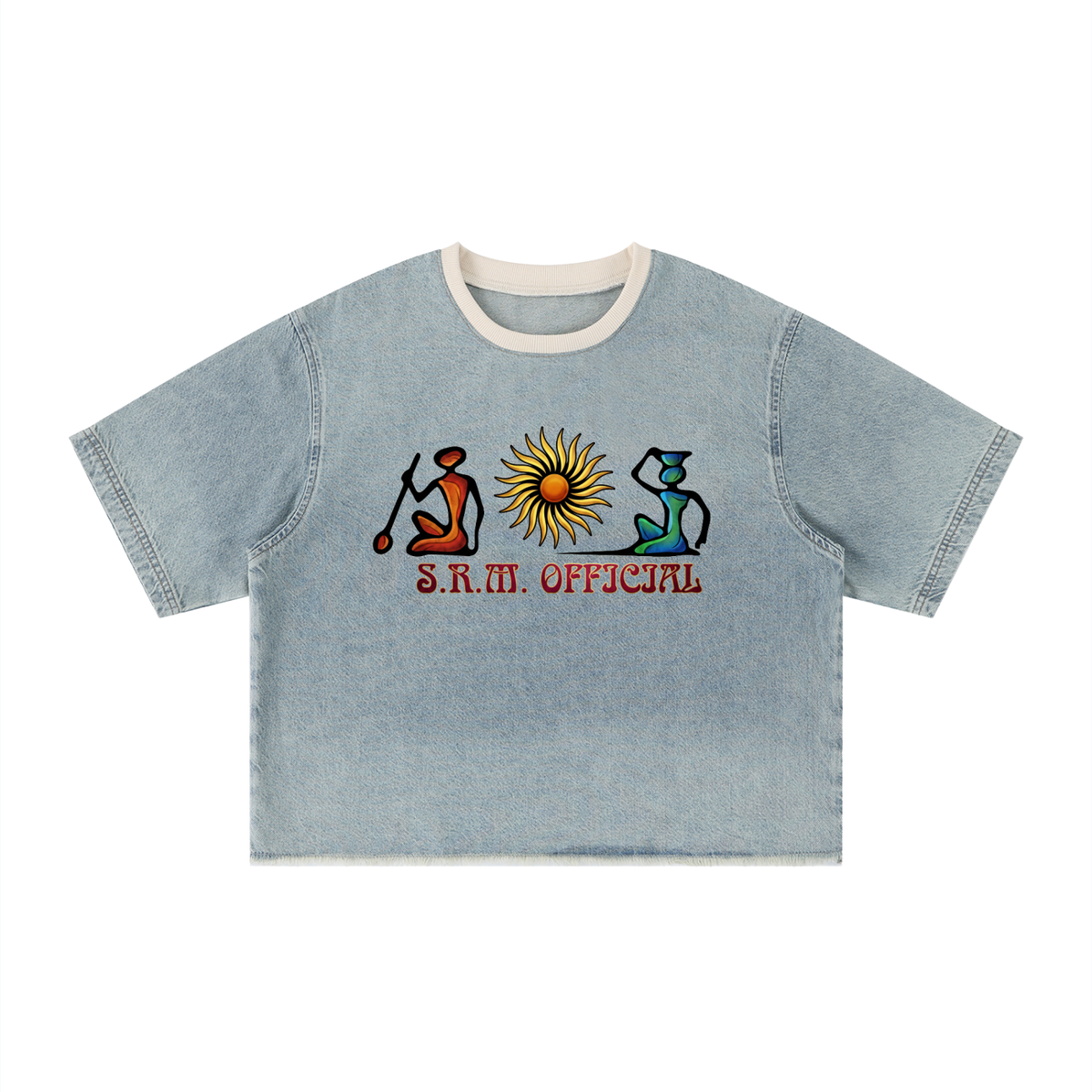 Unisex Vintage Wash Boxy Raw Hem Denim T-Shirt