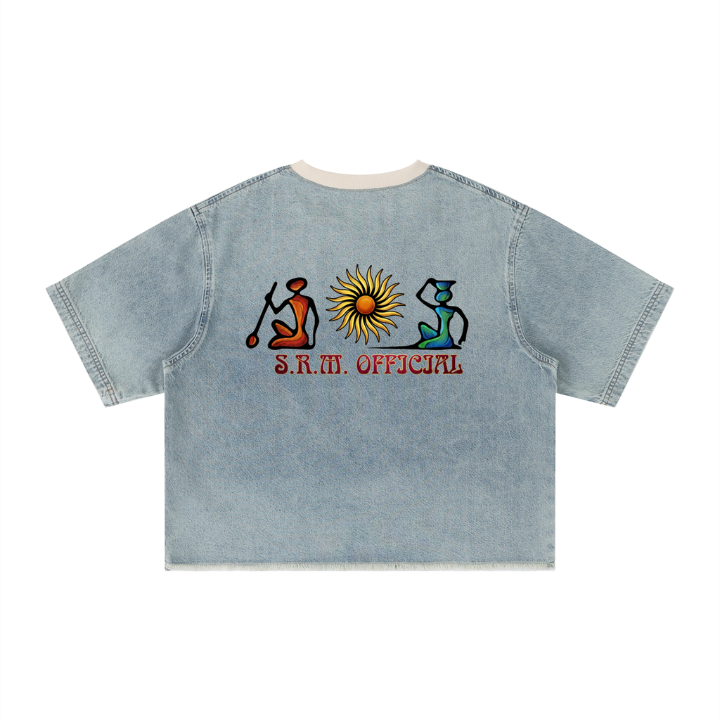 Unisex Vintage Wash Boxy Raw Hem Denim T-Shirt