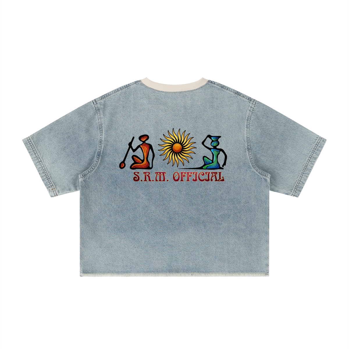 Unisex Vintage Wash Boxy Raw Hem Denim T-Shirt
